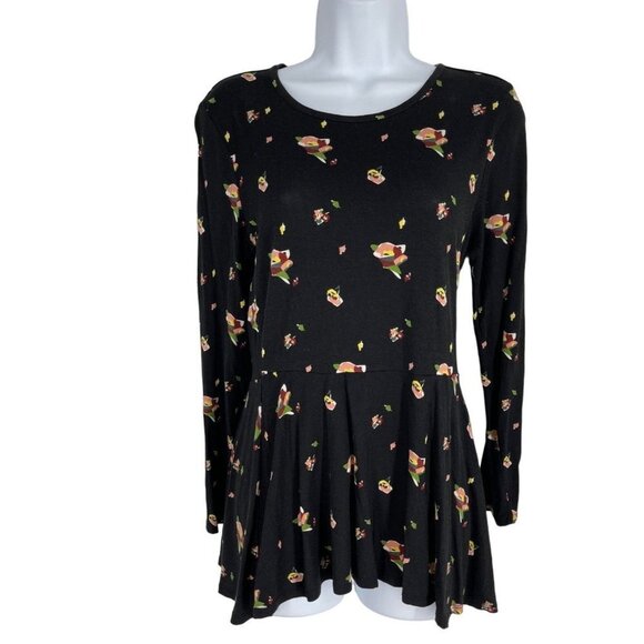 Matilda Jane Clothing Black Floral Pep In Your Step Keyhole-Back Top Size Small - Picture 1 of 6